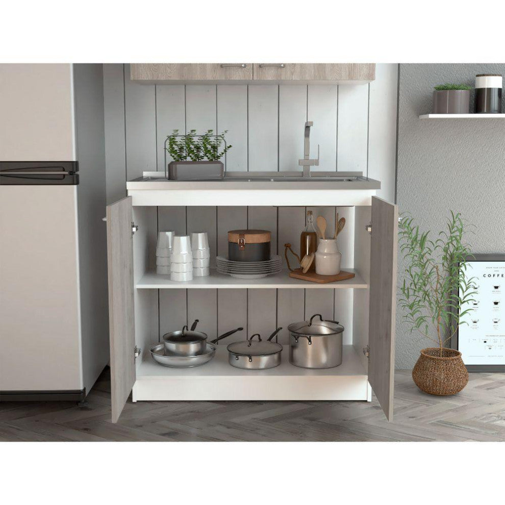 DEPOT E-SHOP Salento Freestanding Sink, Double Door Cabinet, White/Light Gray