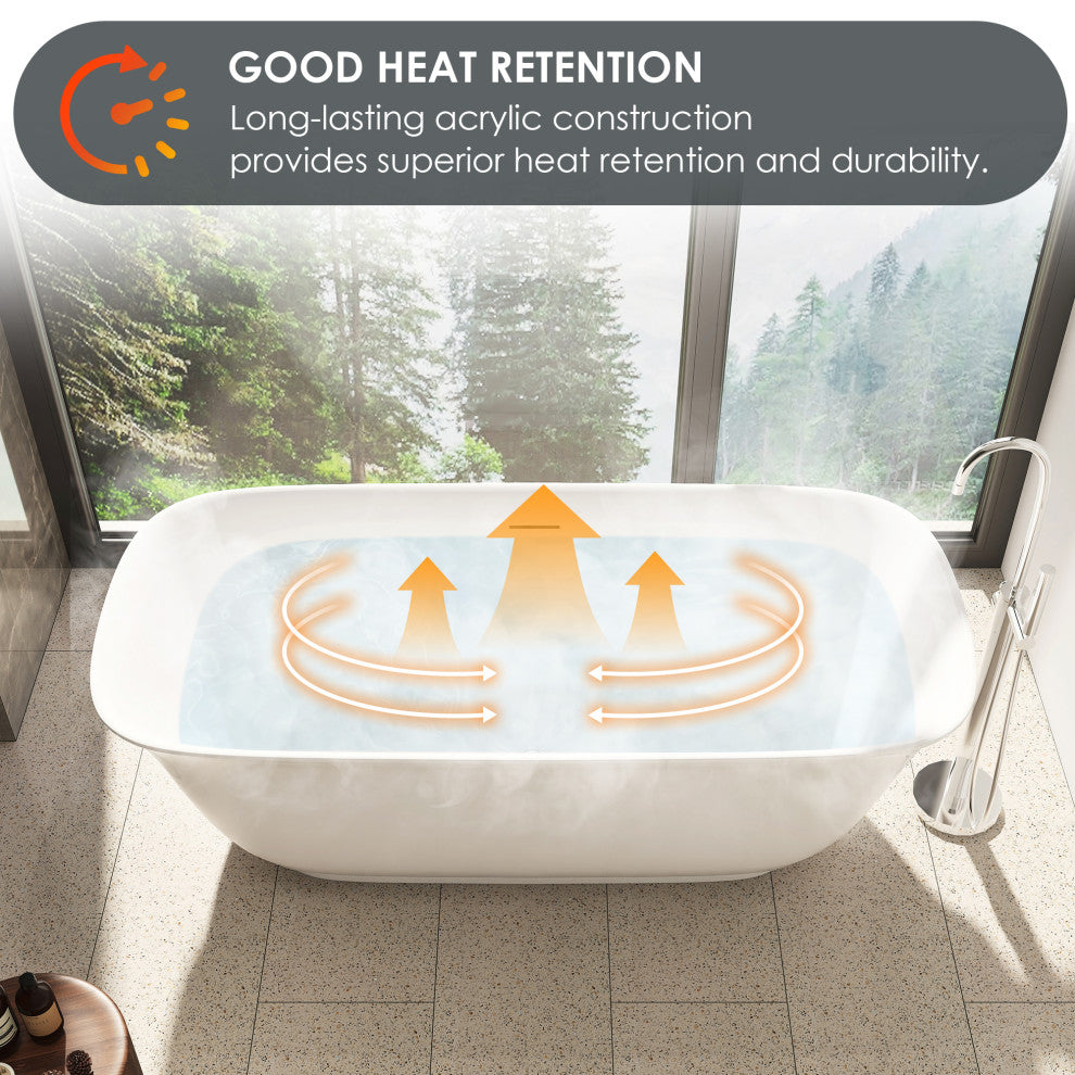 Sarnia Flat Bottom Freestanding Acrylic Soaking Bathtub, 67"