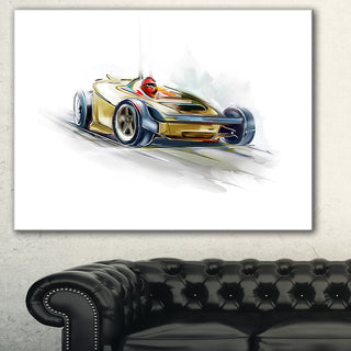 "Yellow Formula One Car" Digital Car Canvas Print, 32"x16"