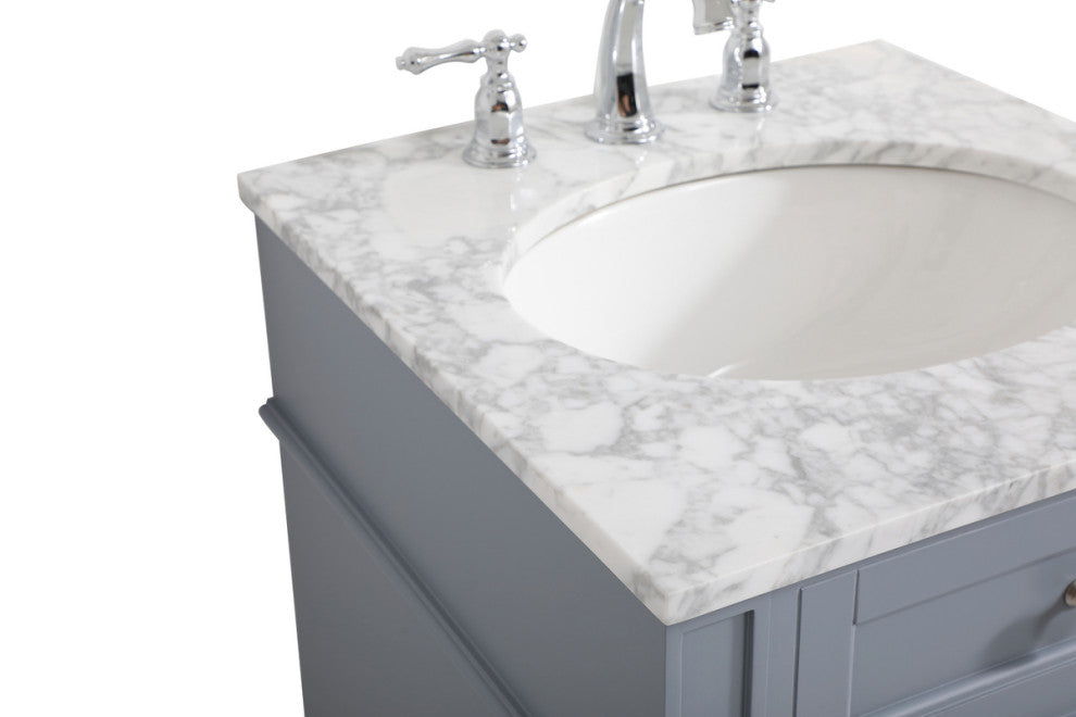 Home Living Vanity with Carrara White Marble Countertop, Gray, 21", Single Sink