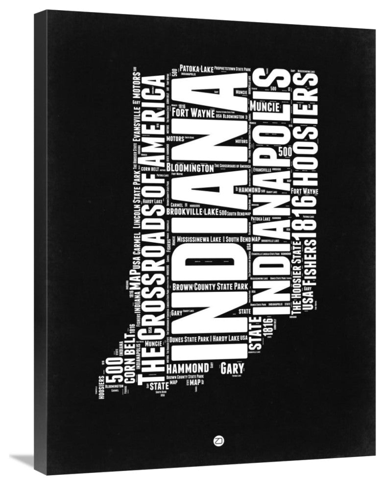 "Indiana Black and White Map" Fine Art Print