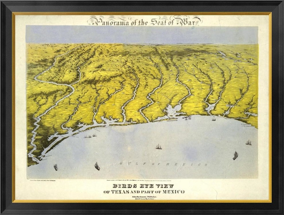 "Texas and Part of Mexico, 1861" Framed Canvas Giclee by John Bachmann, 40x31"