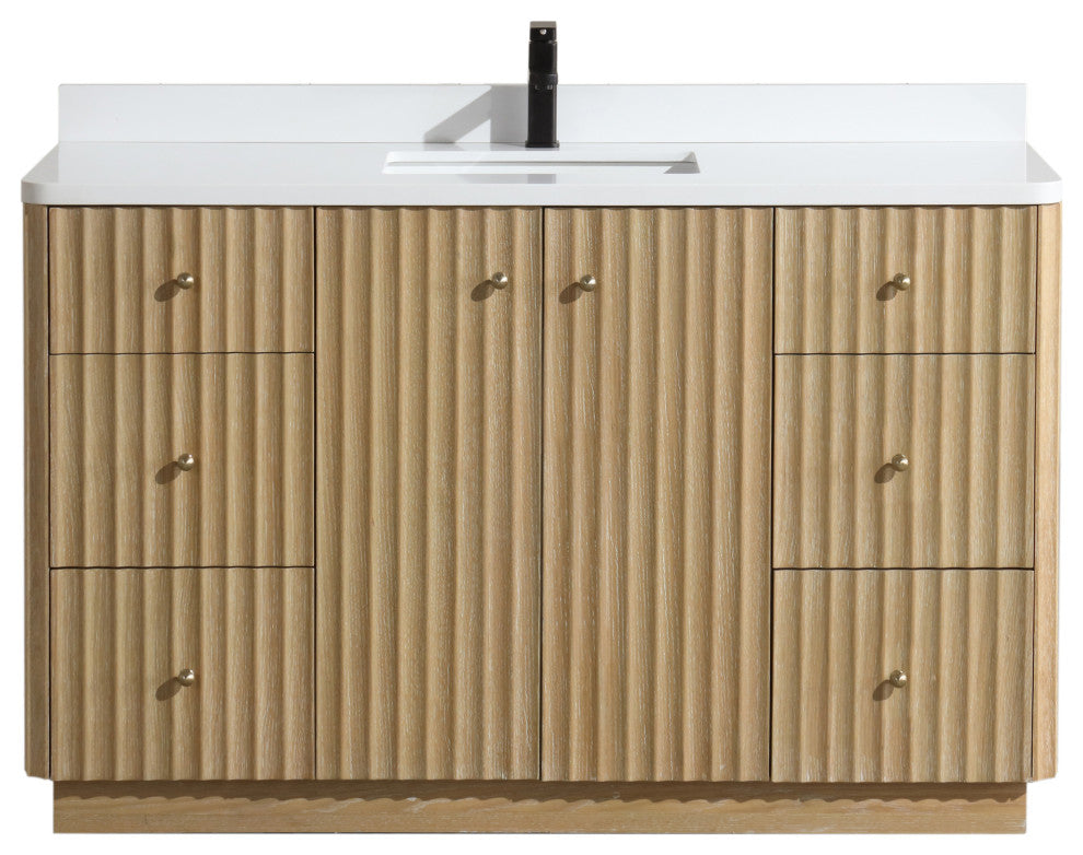 La Jolla Bathroom Vanity, Washed Oak, 55", Single Sink, Freestanding