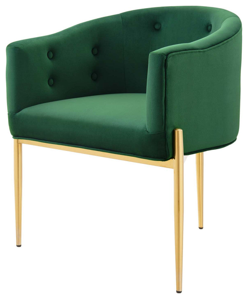 Tufted Accent Chair, Set of 2, Velvet, Metal, Green, Modern, Lounge Hospitality