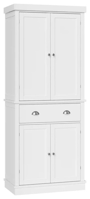 Elegant Pantry Cabinet, Wide Storage Drawer & 4 Paneled Doors With Inner Shelves