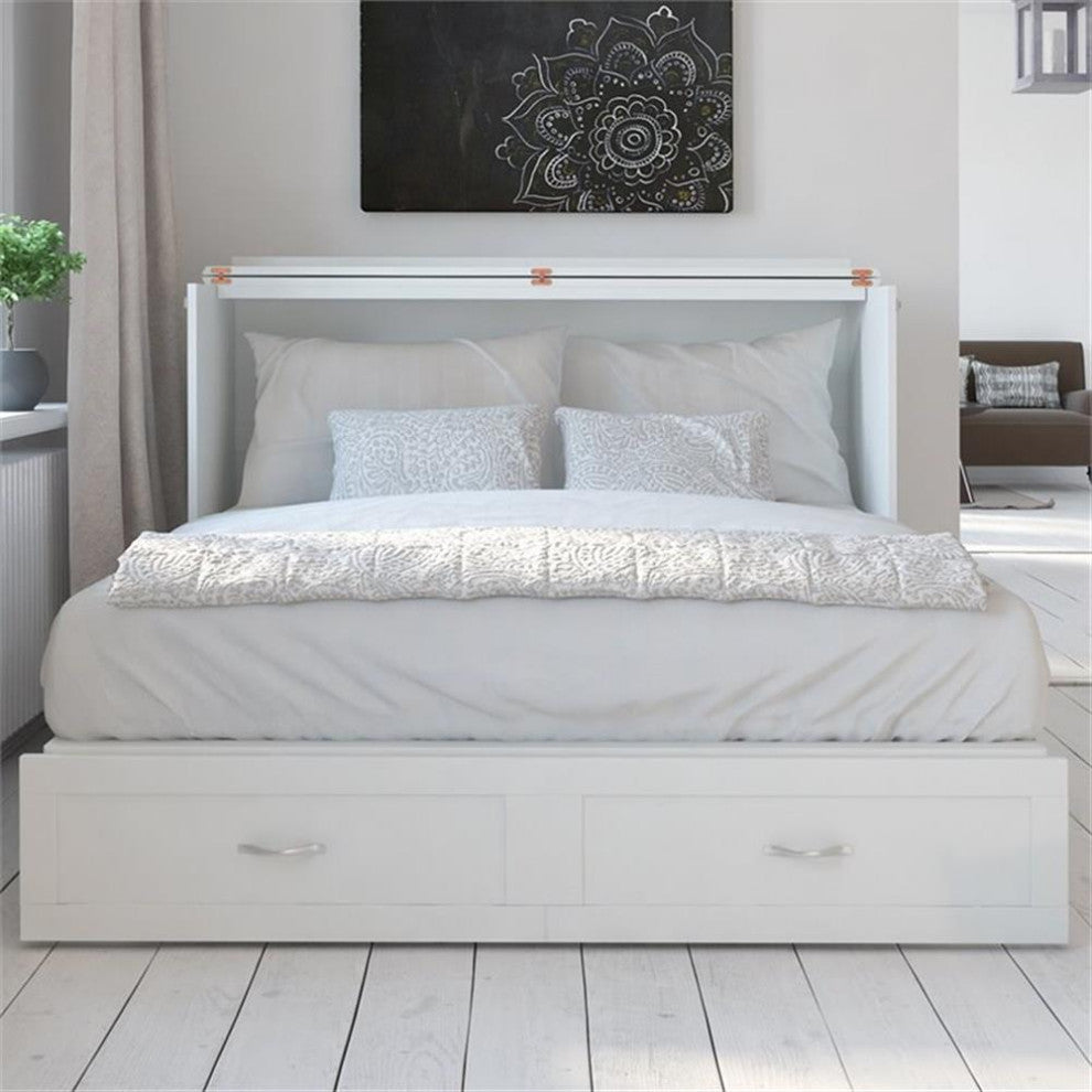 AFI Hamilton Queen Solid Wood Murphy Bed Chest with Built-In Charger in White
