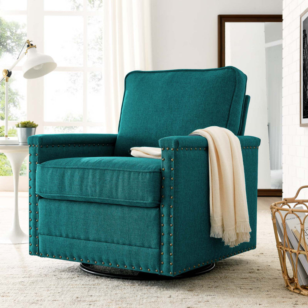 Armchair Accent Swivel Chair, Fabric, Teal Blue, Modern, Lounge Hospitality