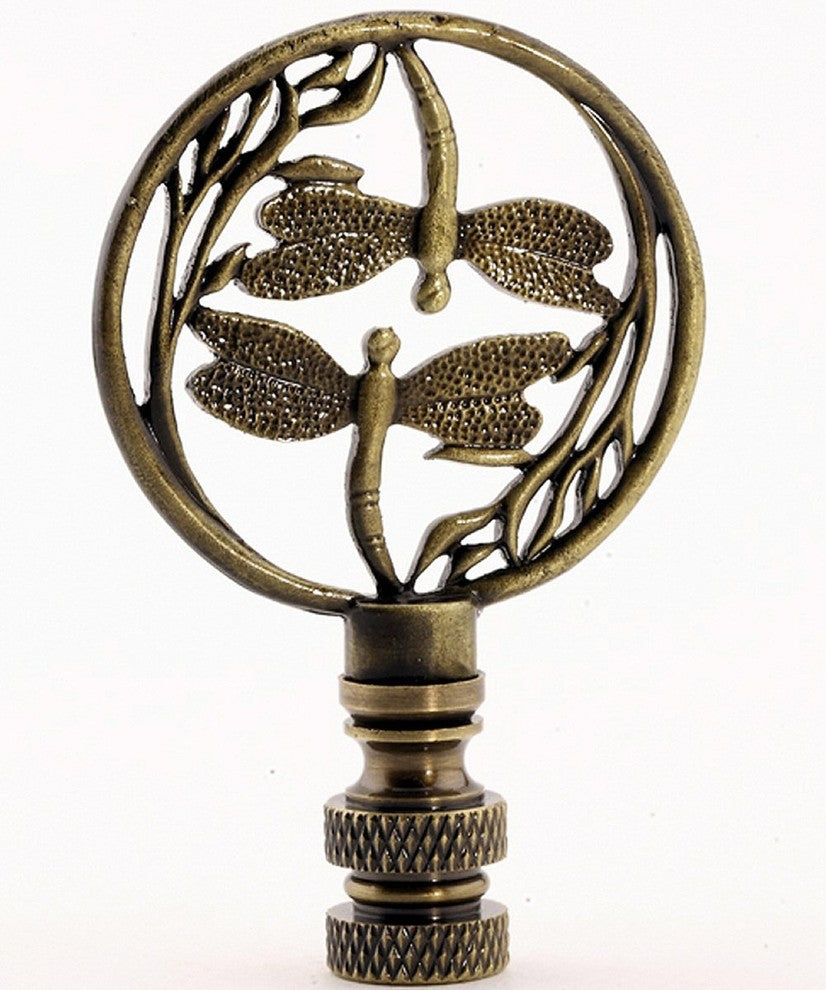 Double Dragonfly Lamp Finial Antique Brass 2.8"h