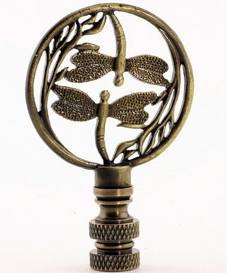 Double Dragonfly Lamp Finial Antique Brass 2.8"h