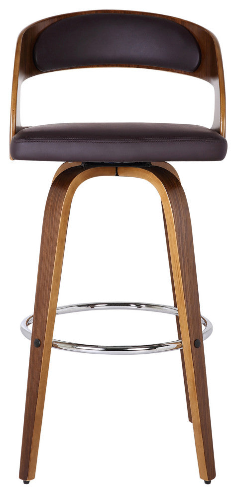 Brown Faux Leather Modern Walnut Wooden Bar Stool
