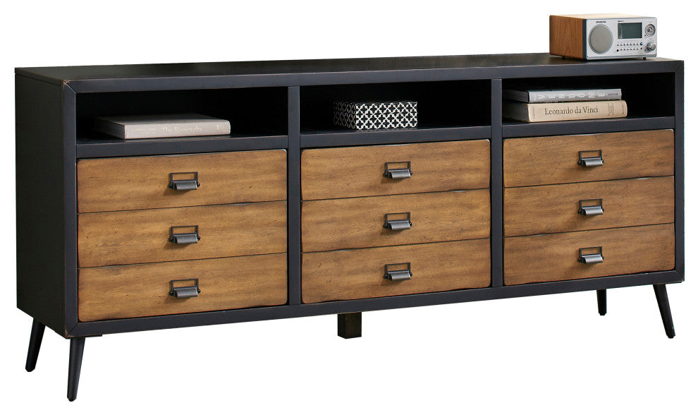 Mid-Century 70" TV Console, Entertainment Stand, Fully Assembled, Black