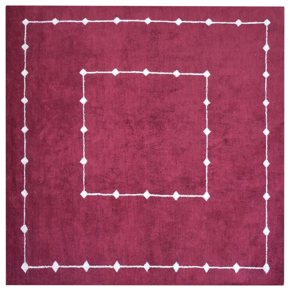 HAND KNOTTED LOOM SILK ECO-FRIENDLY AREA RUGS-10'x10',Square,Red,Geometric, [Square] 10'x10'