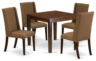 5Pc Dining Set - 4 Padded Chair, Wood Table Solid Wood Frame, Mahogany Finish