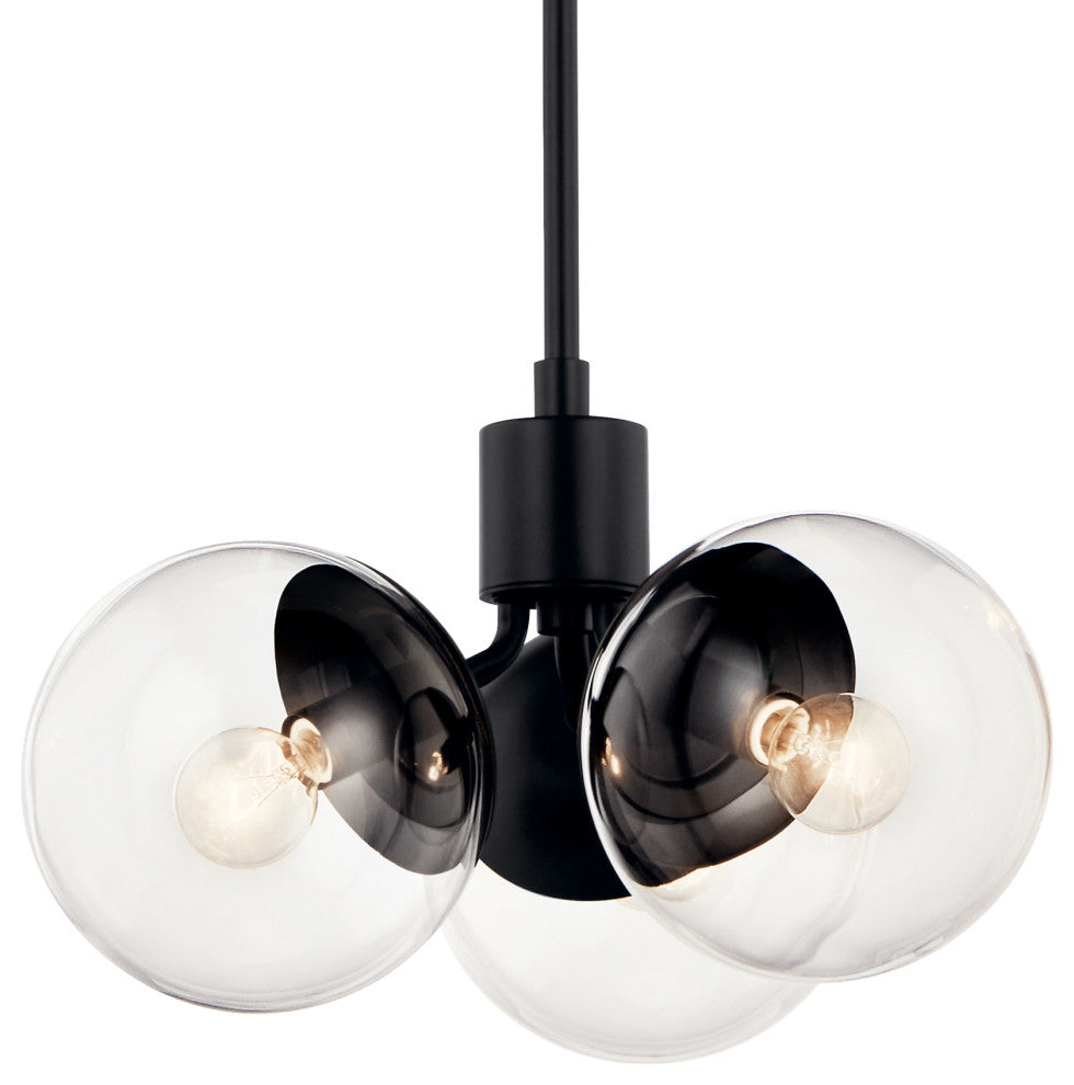 Silvarious 16.5" 3 Light Convertible Pendant, Black, Clear Glass