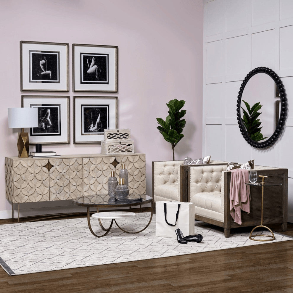 Set of Two Off White Mirrored Wooden Boxes