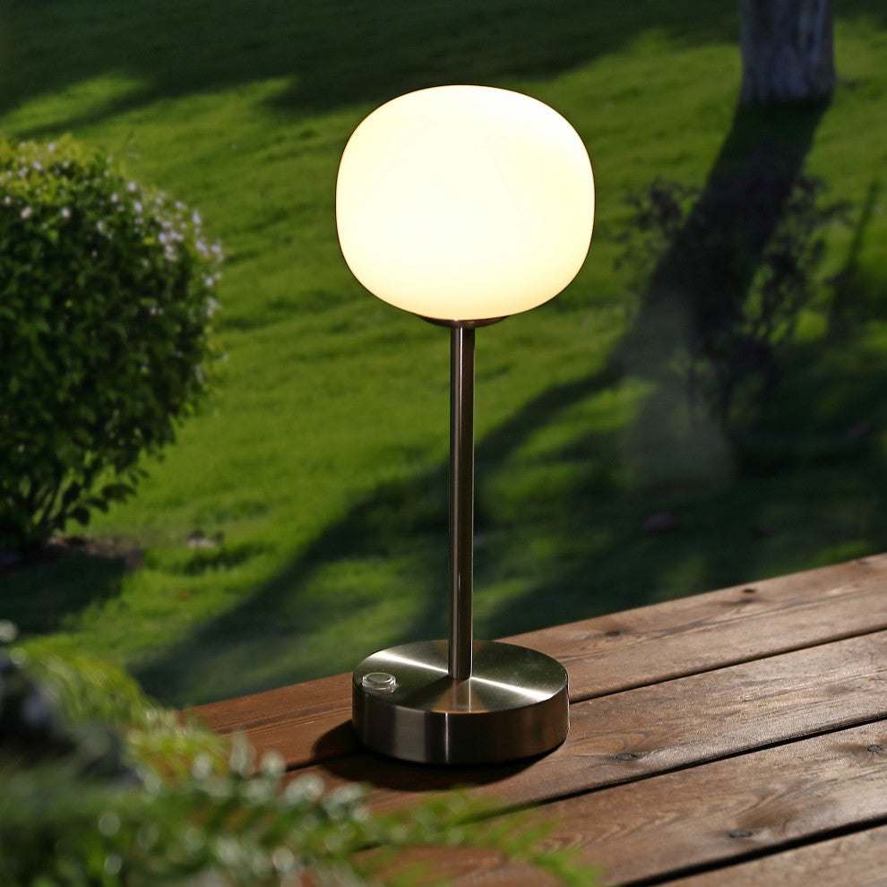 12.25" Modern Minimalist Iron Rechargeable Integrated LED Table Lamp, Nickel