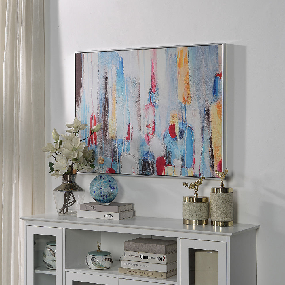 Rainy Forest Abstract Wall Art 24x32 With Silver Frame, Multi Color