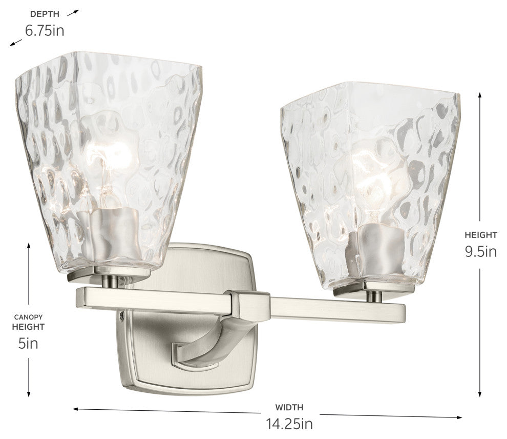 14.25" 2-Light Vanity Light With Clear Water Glass
