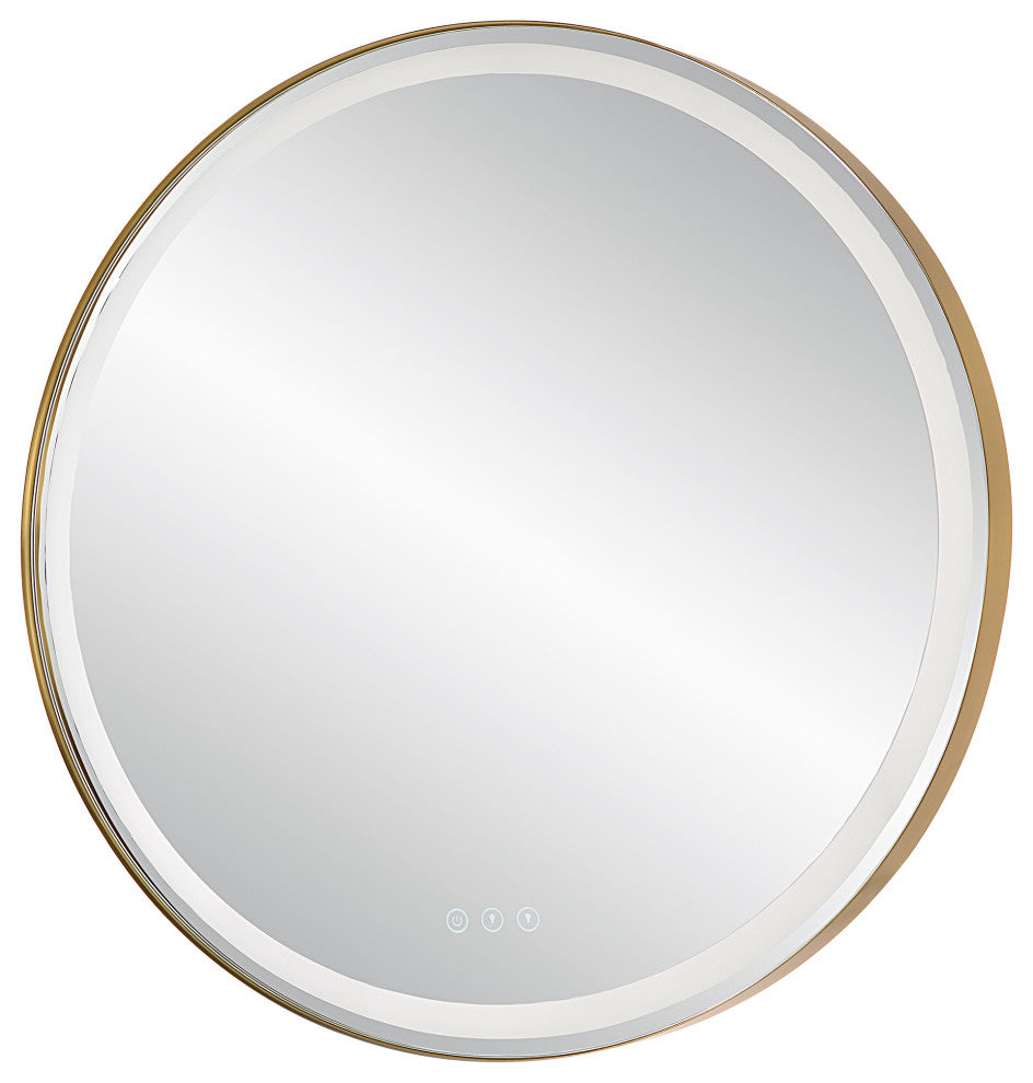 Crofton Lighted Round Mirror, Brass