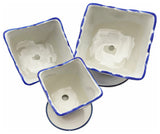 Blue and White Painted Porcelain Planters, 3-Piece Set