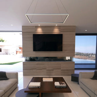 39" Atria LED Square Chandelier, Adjustable Suspension Fixture, Silver