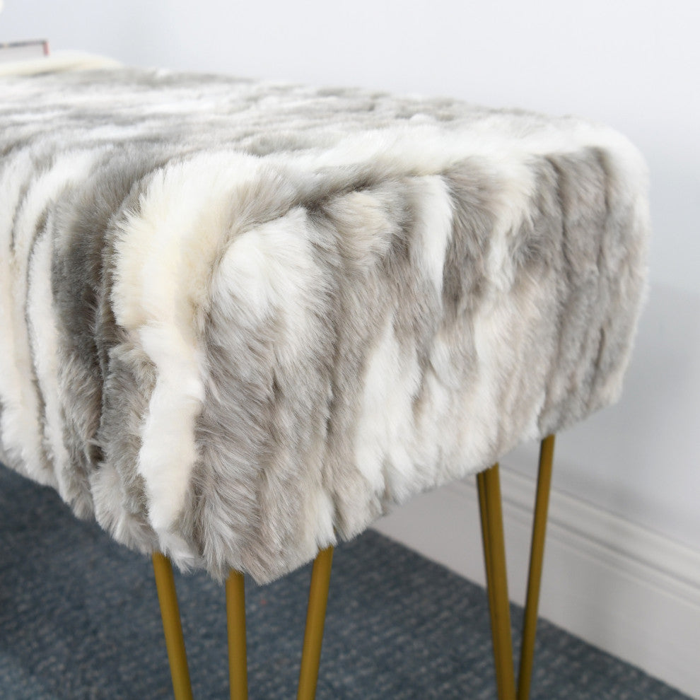 Soft Faux Fur Ottoman Fuzzy Entryway Bench Seat, Gray, 46"x16"x22"