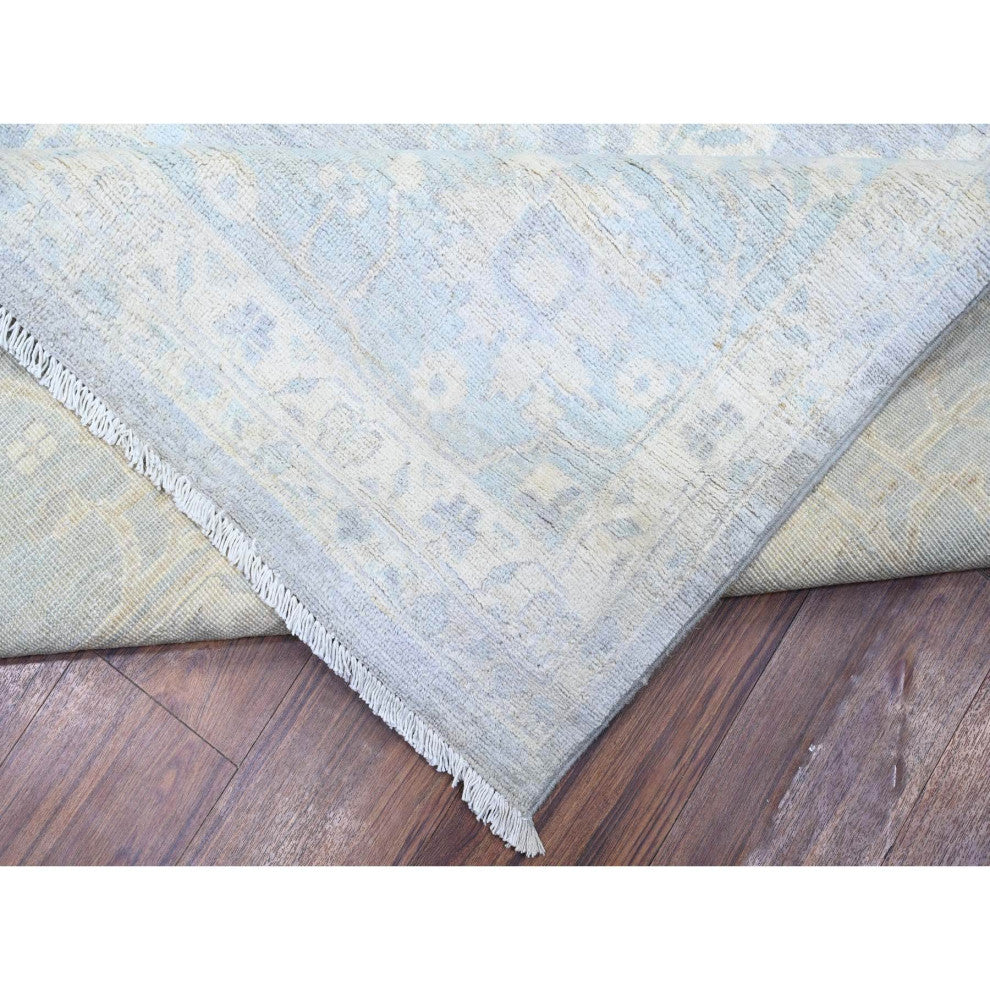 Gray Washed Out Peshawar Wool Hand Knotted Oversized Oriental Rug, 11'9"x14'4"