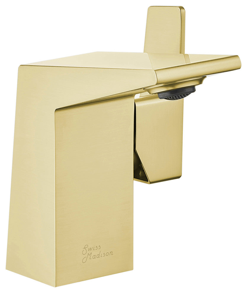 Carre Single Hole Single Handle Bathroom Faucet, Brushed Gold