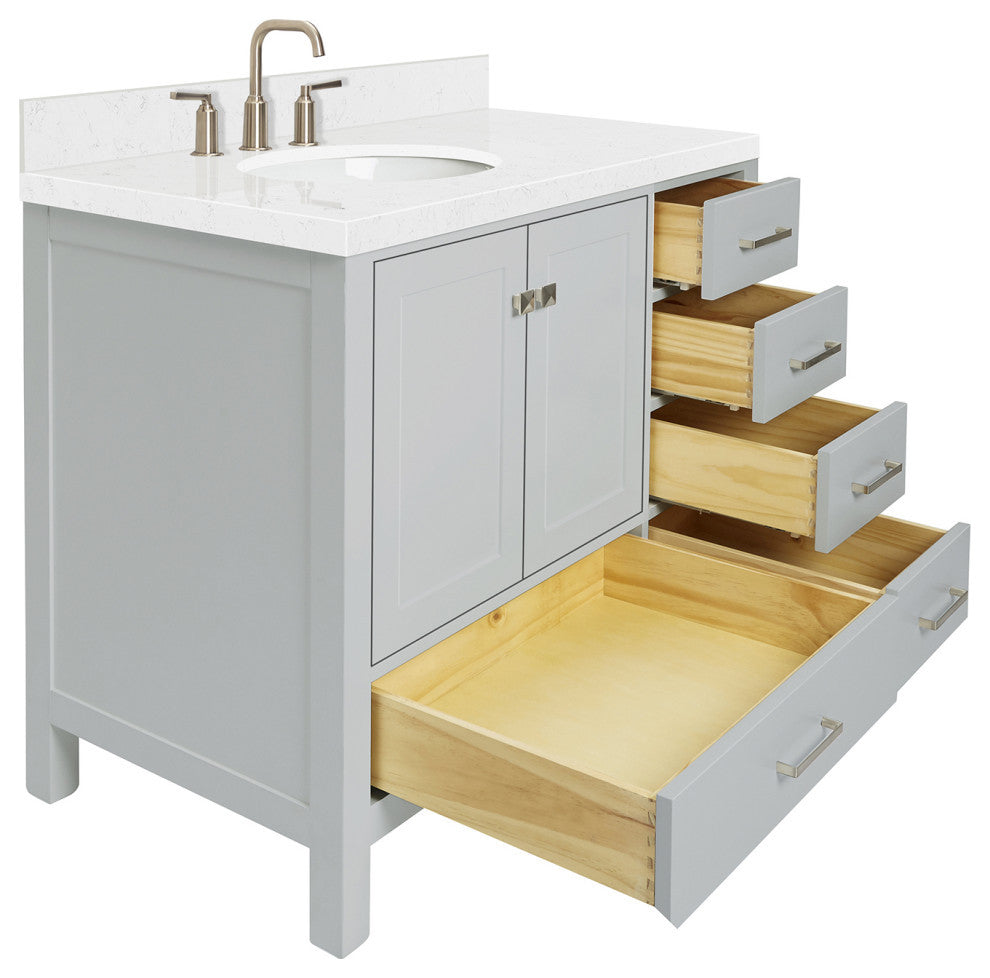 Ariel Cambridge 42" Left Offset Single Oval Sink Vanity, Carrara Quartz