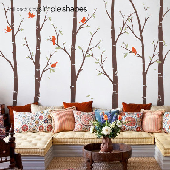 Thin Birch Tree Wall Decals, Color Scheme B, 96"