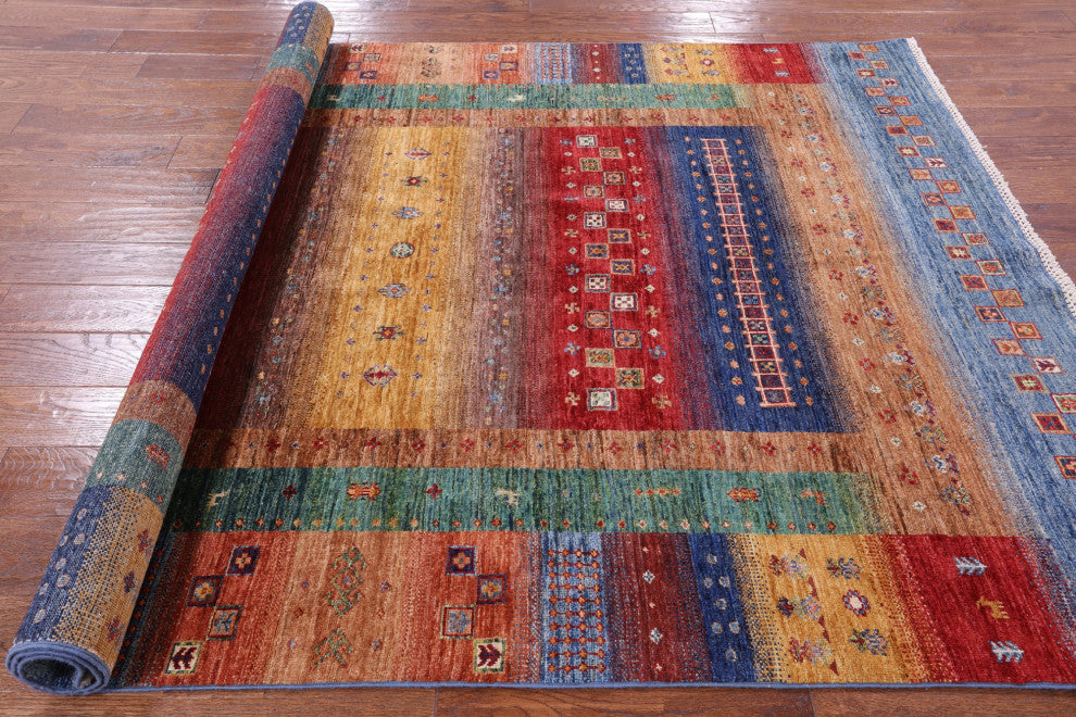 Tribal Persian Gabbeh Hand Knotted Rug 5' 7" X 7' 10" Q4933