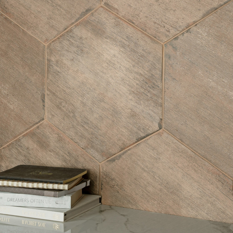 Retro Hex Porcelain Floor and Wall Tile, Terra