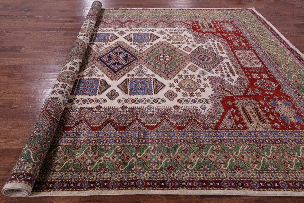 Super Kazak Hand-Knotted Wool Rug 9' 10" X 13' 7" Q10529