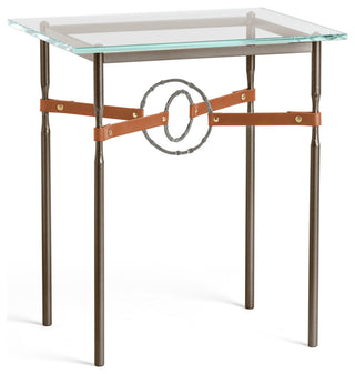 Equus Side Table, Bronze Finish, Natural Iron Accents, Chestnut Leather Strap