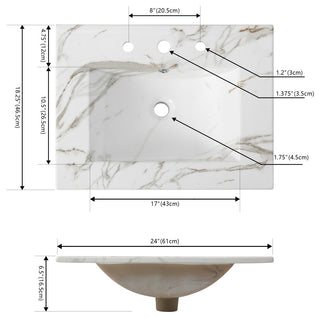 Ancillary 3-Hole Contemporary Rectangular Ceramic Single Sink Basin Vanity Top