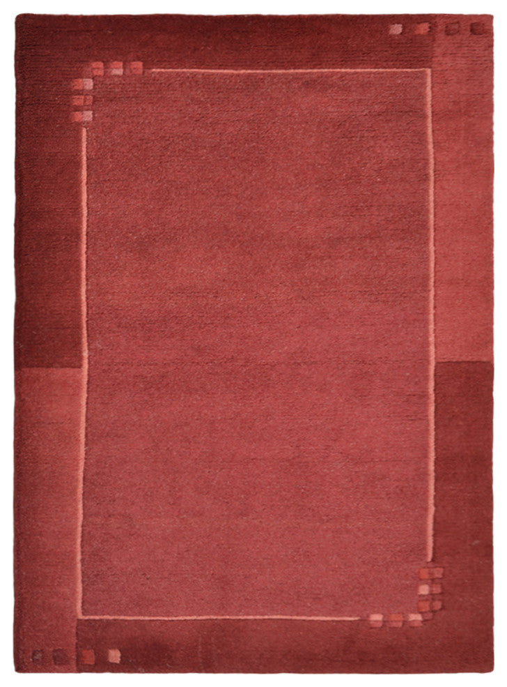 Hand Knotted Tibbati Wool Area Rug Contemporary Dark Red