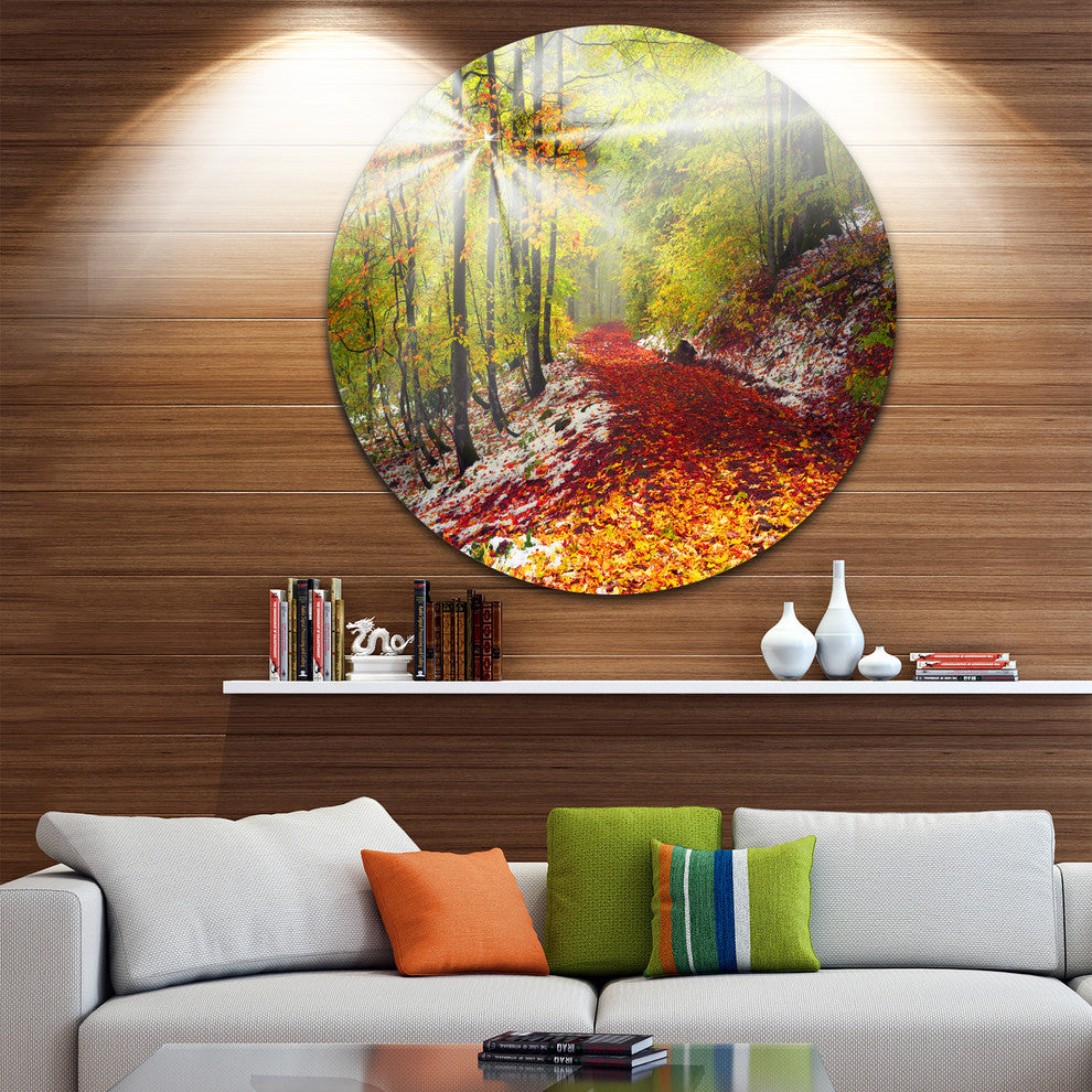 Bright Colorful Alpine Forest, Landscape Photo Disc Metal Wall Art, 38"