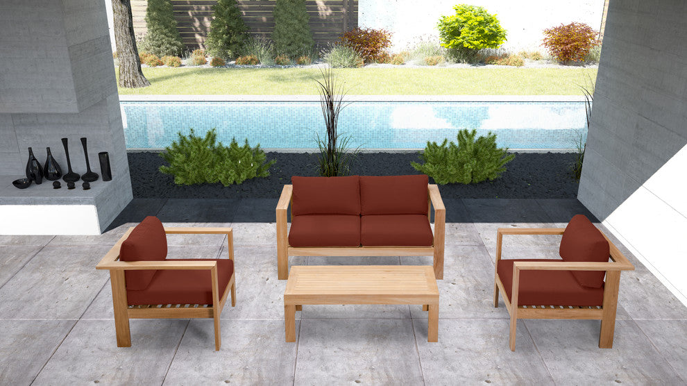 Ando Teak 4 Piece Loveseat Set, Canvas Henna