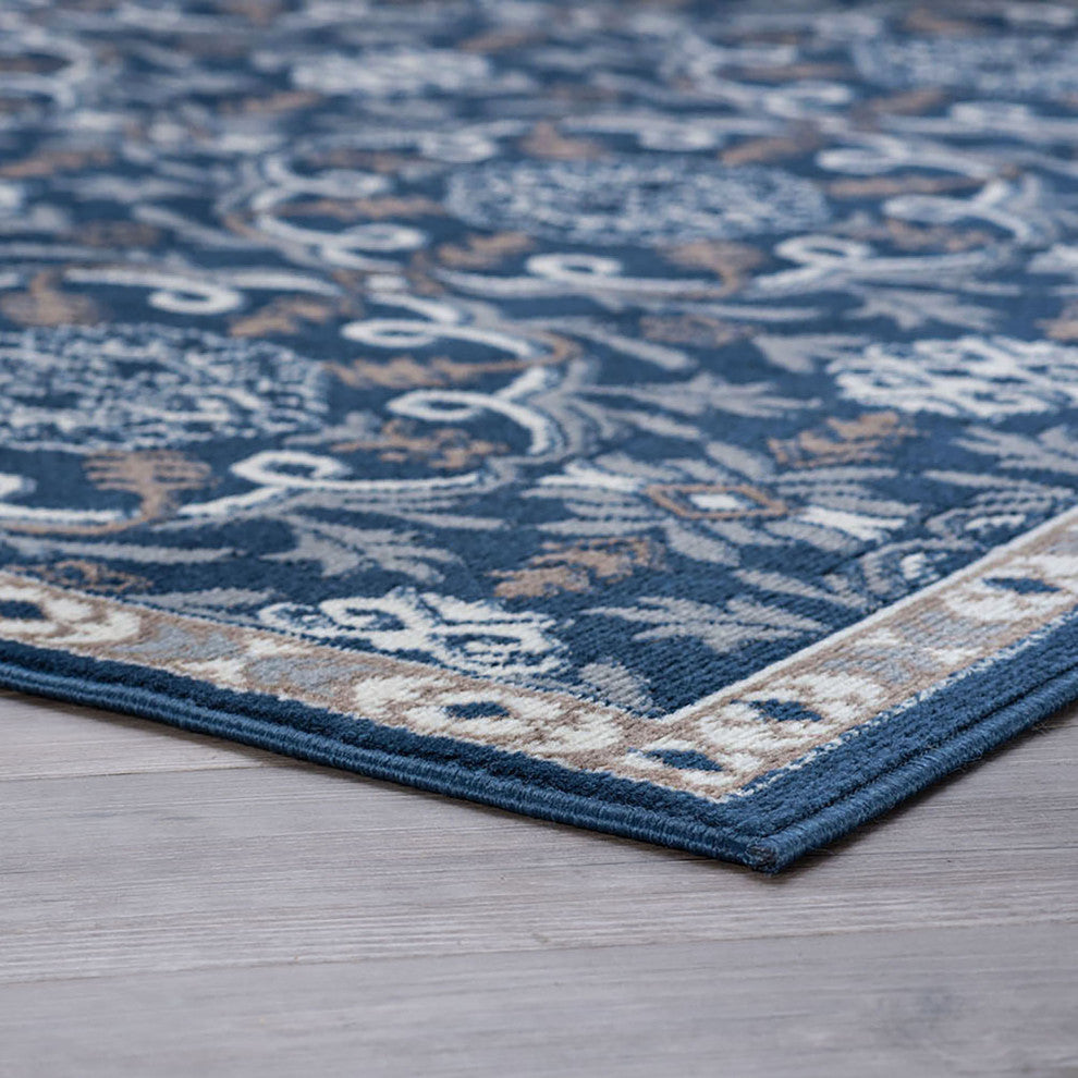 Izel Traditional Brocade Area Rug, Navy, 8'x10'