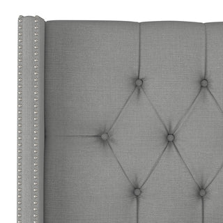 Monarch California King Diamond Wingback Nail Button Bed, Linen Gray
