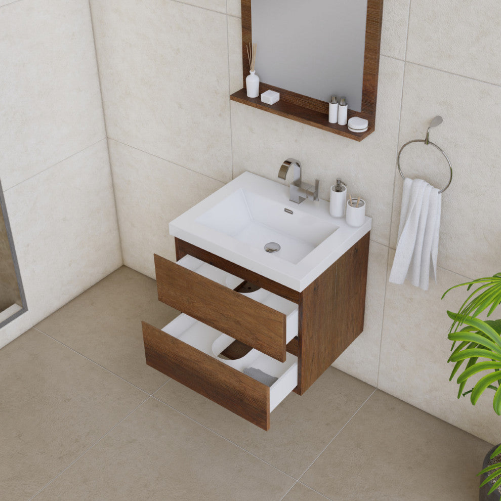 Paterno 24" Wall Mounted Bathroom Vanity With Sink, Rosewood