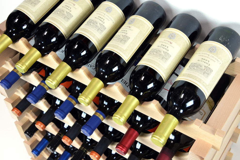 Modular Wine Rack Beechwood 48-144 Bottle Capacity 12 Bottles Across Stackable