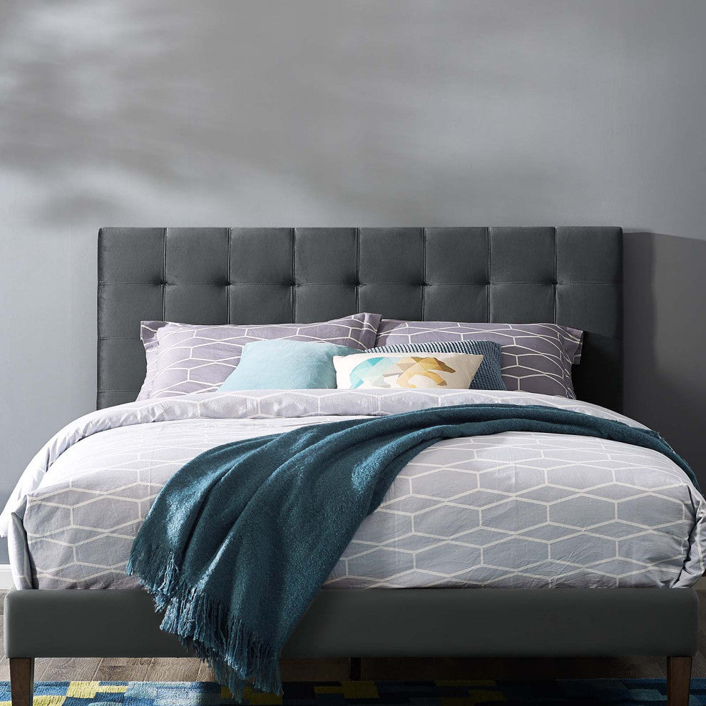 Modern Designer Full and Queen Size Tufted Headboard, Velvet Fabric, Grey Gray