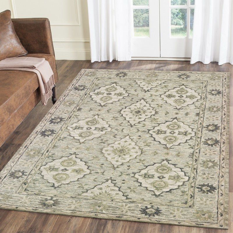 5" x 8" Pale Green and Cream Decorative Area Rug