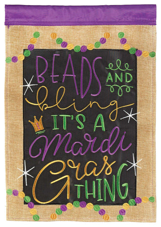 Beads Bling Mardi Gras Flag, Burlap, Garden