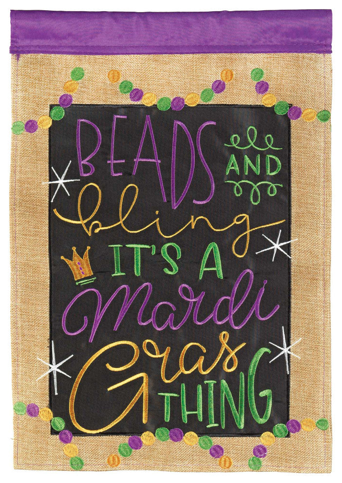 Beads Bling Mardi Gras Flag, Burlap, Garden