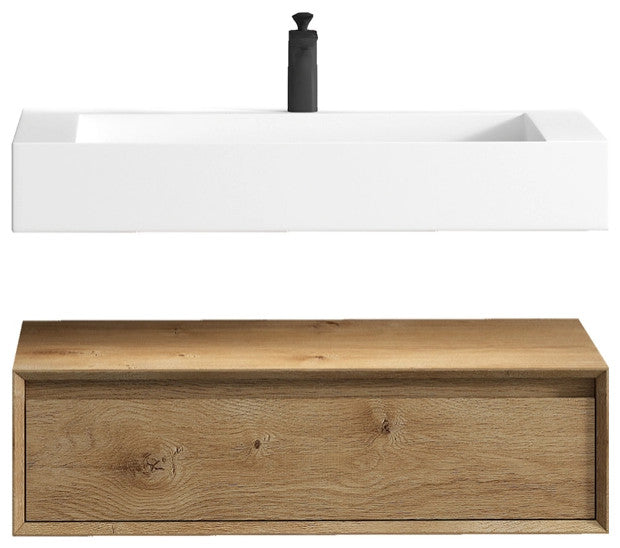 Alysa 36'' Floating Vanity, Acrylic Sink, Oak