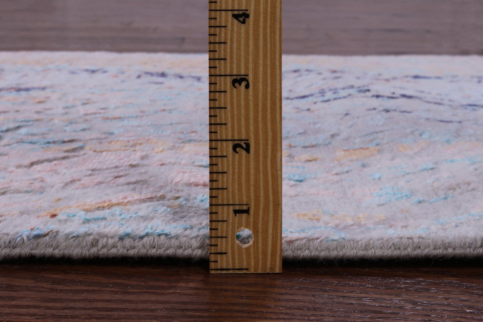 Hand Knotted Modern Wool and Silk Runner Rug 2' 7" X 14' 0" Q11824