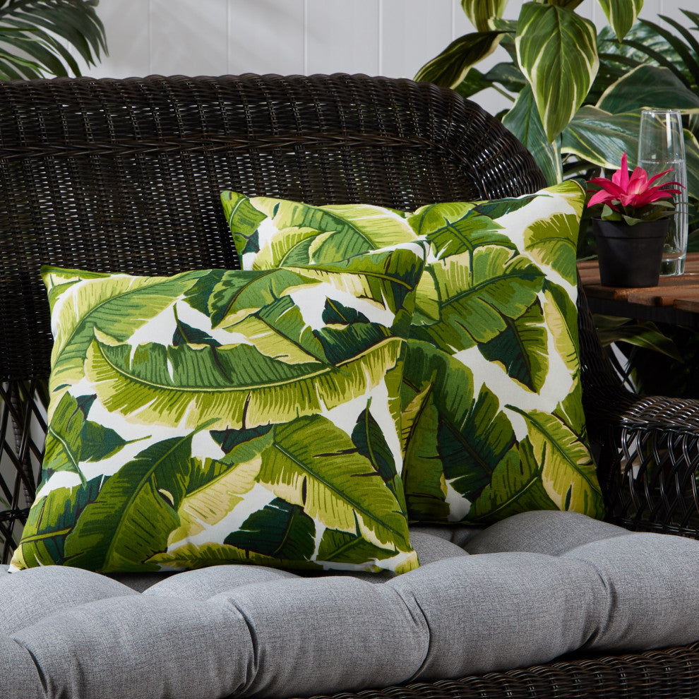 17-inch Outdoor Throw Pillow (Set of 2), Palm Leaves White