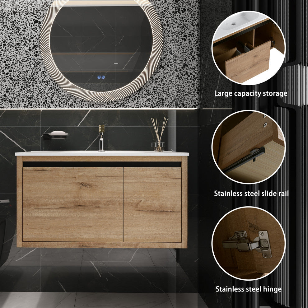 36" Wall Mounted Plywood Bath Vanity Set, Gel Basin and Door